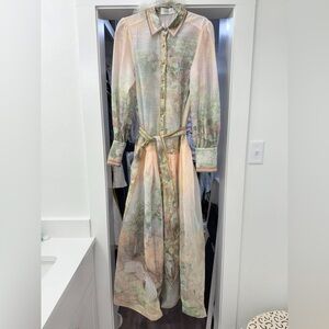 Sheer Floral Maxi Dress with Belt